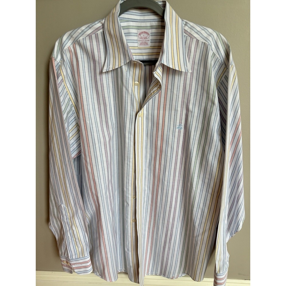 Brooks Brothers  Button Down Shirt Mens  LG pastel stripe 100% cotton Heritage - Picture 4 of 16